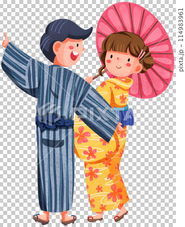 Hanabi festival watercolor illustration element concept 114983961