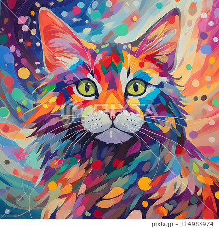 カラフルな水彩画、動物のイラスト】猫のイラスト素材
