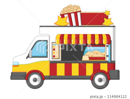 Modern Delicious Commercial Food Truck Vehicle - Pop Corn Stall of illustration 114984122