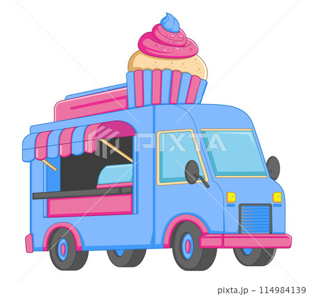 Food truck logotype for cupcake birthday cake fast delivery service or food festival of illustration Food truck logotype for cupcake birthday cake fast delivery service or food festival of illustration 114984139