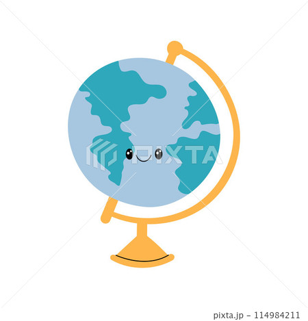 Cute globe character vector illustration. Educational geographical element. Funny doodle style Cute globe character vector illustration. Educational geographical element. Funny doodle style 114984211