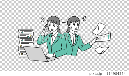Illustration of a busy business person busy with tasks Illustration of a busy business person busy with tasks 114984354