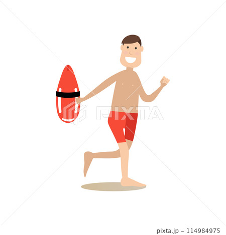 Beach rescuer vector illustration in flat style Beach rescuer vector illustration in flat style 114984975