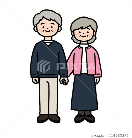 手を繋いでいる男性と女性・シニア夫婦 114985375