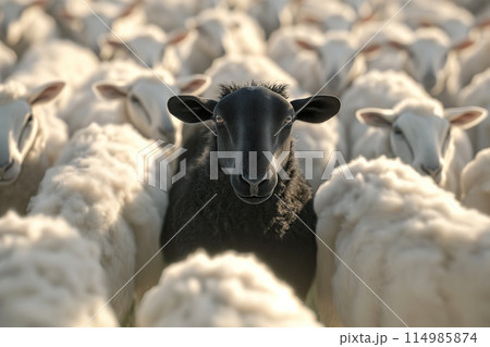 Black sheep among whites. Concept of uniqueness. 114985874