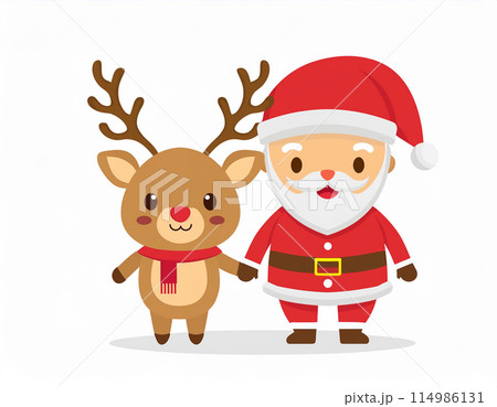 クリスマスのサンタさんとトナカイ (良く読んて下さいませ)　箱なしです。 お手紙を読むサンタさんとトナカイイラスト - No: 22348282｜無料