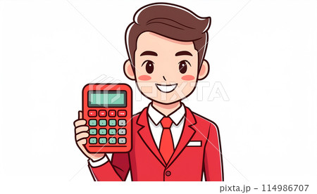 電卓を持つビジネスマン 114986707