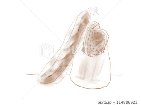 バゲットと野菜が入った袋のイラスト 114986923