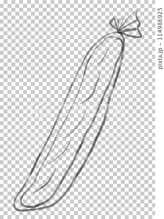 袋に入ったバゲットの線画イラスト 114986925