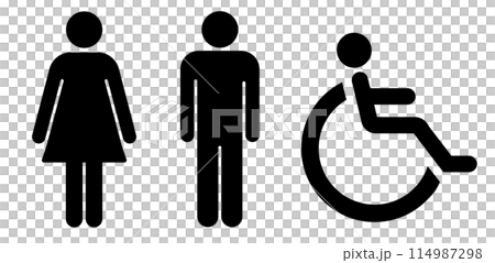 白黒のトイレマーク 男女アイコン 車椅子のイラスト素材 [114987298] - PIXTA