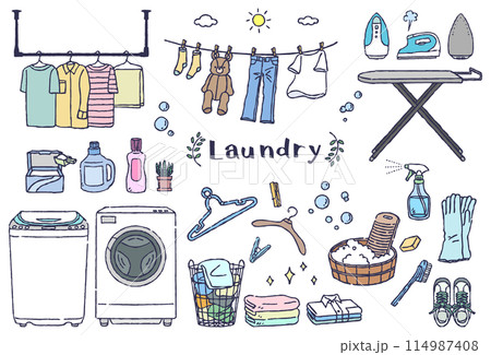 ランドリーイラストセット　手描き線画 114987408