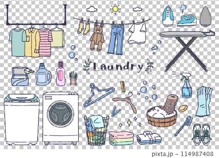 ランドリーイラストセット　手描き線画 114987408