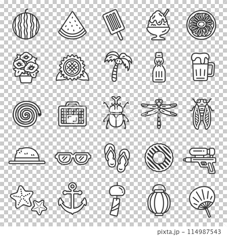 夏のアイコン（線画）のイラストセット 114987543