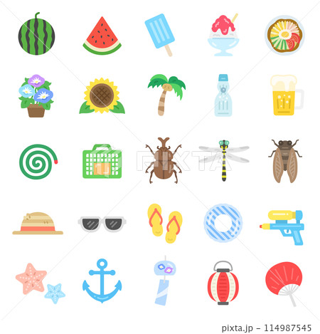 夏のアイコンのイラストセット 114987545