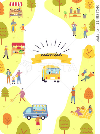 マルシェ　休日のマーケットで楽しむ人々 114987546