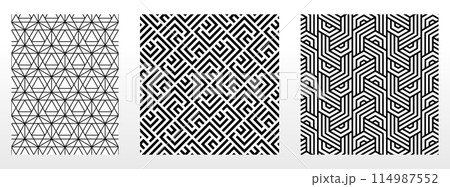 Geometric set of seamless black and white patterns. Simple vector graphics. 114987552