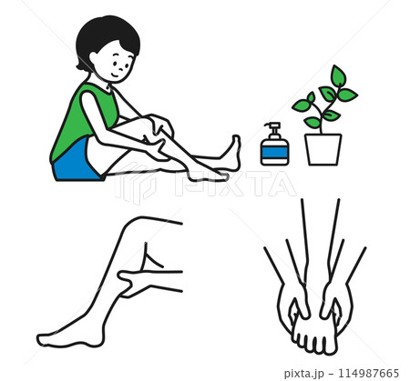 足のマッサージをする女性のイラストセット 114987665