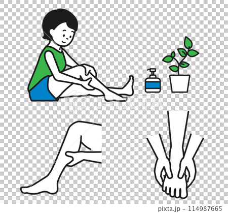 足のマッサージをする女性のイラストセット 114987665