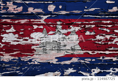 Flag of Cambodia painted on a wooden board 114987725