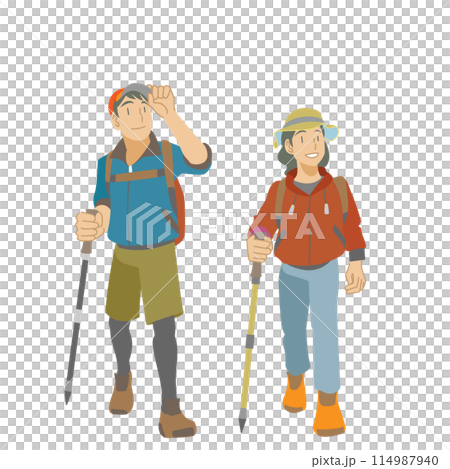 登山を楽しむ夫婦のイラスト 114987940