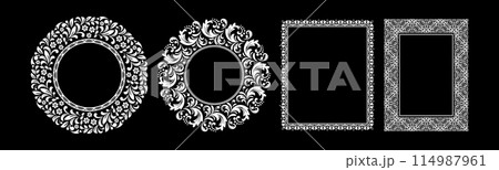 Set of decorative frames Elegant vector element for design in Eastern style, place for text. Floral black and white borders. Lace illustration for invitations and greeting cards. Set of decorative frames Elegant vector element for design in Eastern style, place for text. Floral black and white borders. Lace illustration for invitations and greeting cards. 114987961
