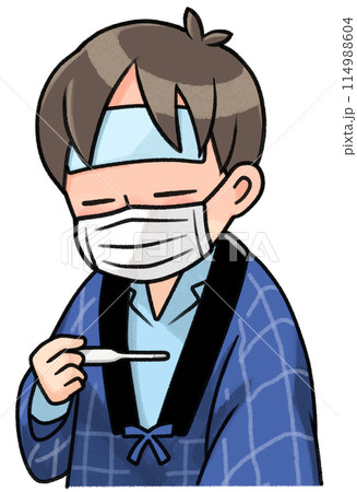 マスクをして体温を計る人 マスクをして体温を計る人 114988604