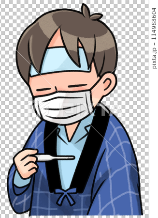 一個人戴著口罩測量體溫 114988604