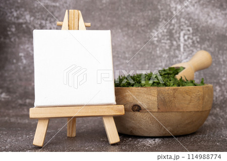 Fresh dried greenery parsley adaptogens ingredient with empty white copy space template mockup. Herbal medicine healthy eating. Superfood prebiotic food. Sustainable homegrown organic Fresh dried greenery parsley adaptogens ingredient with empty white copy space template mockup. Herbal medicine healthy eating. Superfood prebiotic food. Sustainable homegrown organic 114988774