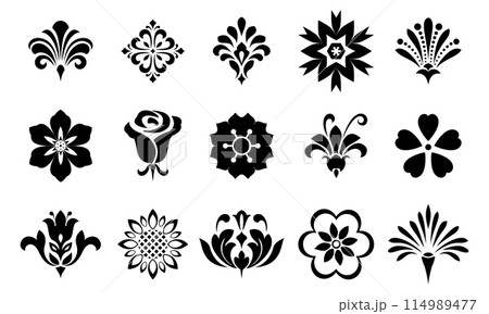 Flowers icon set. Flowers isolated on transparent background. Flowers in modern simple. Cute round flower plant nature collection. Vector illustrator Flowers icon set. Flowers isolated on transparent background. Flowers in modern simple. Cute round flower plant nature collection. Vector illustrator 114989477