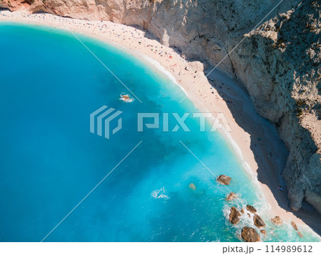 aerial view of Porto Katsiki beach at lefkada island 114989612