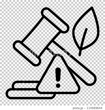 Environmental rules crisis icons with a gavel, a leaf and a warning symbol. Environmental rules crisis icons with a gavel, a leaf and a warning symbol. 114989644