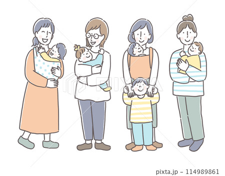 赤ちゃんを抱っこするママたち 赤ちゃんを抱っこするママたち 114989861