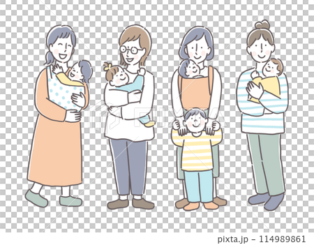 赤ちゃんを抱っこするママたち 赤ちゃんを抱っこするママたち 114989861