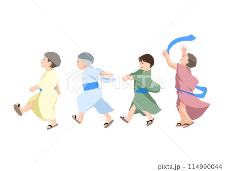 浴衣でお祭りに行く子供達 114990044