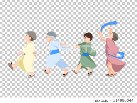 浴衣でお祭りに行く子供達 114990044