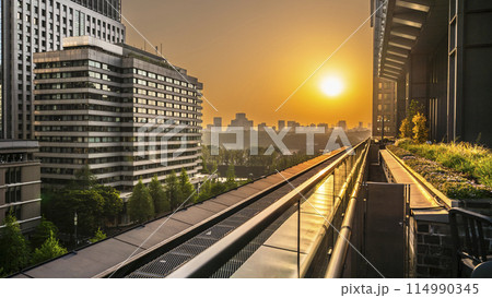 東京の都市夕景 新宿方面に沈む夕日を眺める【東京都・千代田区】 東京の都市夕景 新宿方面に沈む夕日を眺める【東京都・千代田区】 114990345