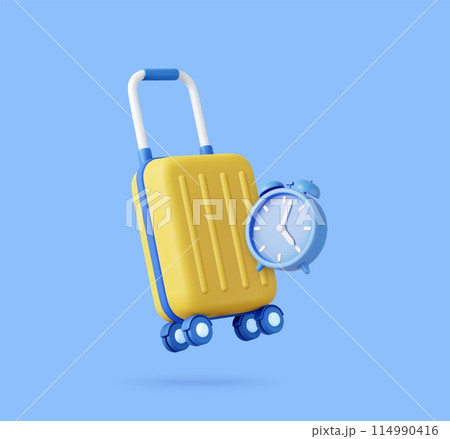3d suitcases and alarm clock. 3d suitcases and alarm clock. 114990416