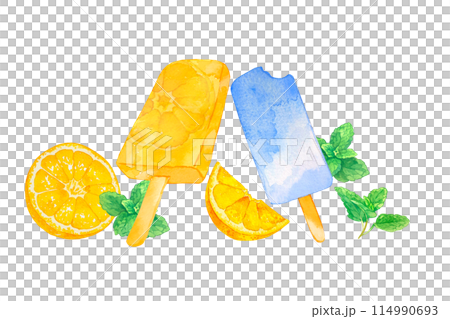 水彩畫的橘色和蘇打冰棒插圖 水彩畫的橘色和蘇打冰棒插圖 114990693