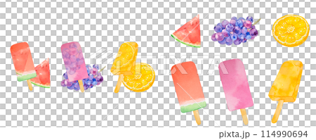 水彩で描いたアイスキャンデイーのイラストセット 114990694