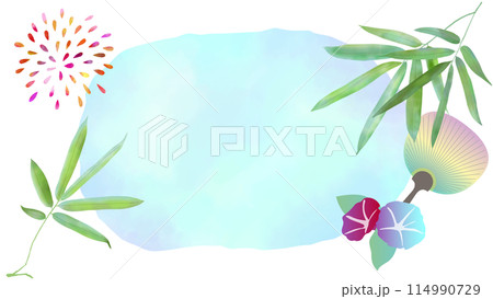 水彩で描いた日本の夏の背景イラストフレーム　背景無しのベクターテンプレート　白バック　16:9 114990729