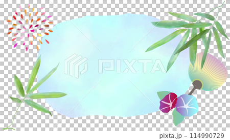 水彩で描いた日本の夏の背景イラストフレーム　背景無しのベクターテンプレート　白バック　16:9 114990729