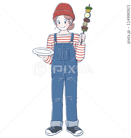 バーベキューをする女の子 アウトドア バーベキューをする女の子 アウトドア 114990921