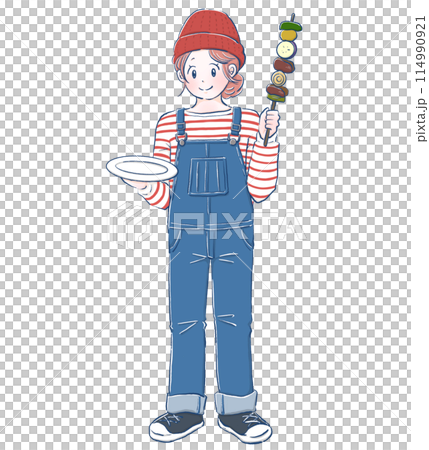 バーベキューをする女の子 アウトドア バーベキューをする女の子 アウトドア 114990921