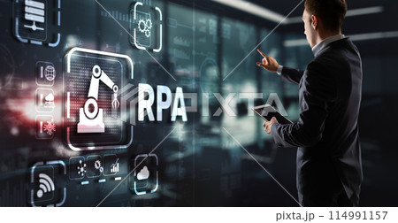 RPA Robotic Process Automation system. Big data and business concept 114991157