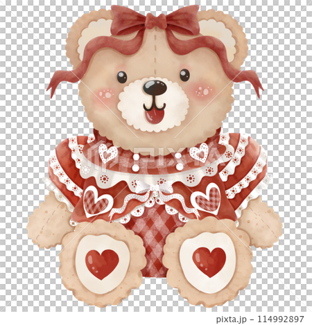 A watercolor painting of a teddy bear in a Lolita outfit serves as a decorative illustration. 114992897