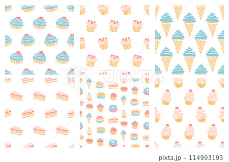Bakery seamless patterns set cupcake muffin doodle 114993193