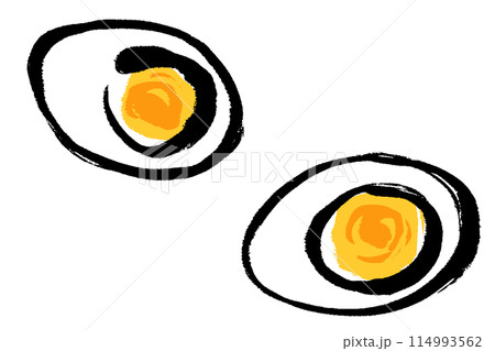 筆タッチのシンプルなゆで卵の断面のイラストセット 114993562