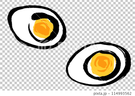 筆タッチのシンプルなゆで卵の断面のイラストセット 114993562