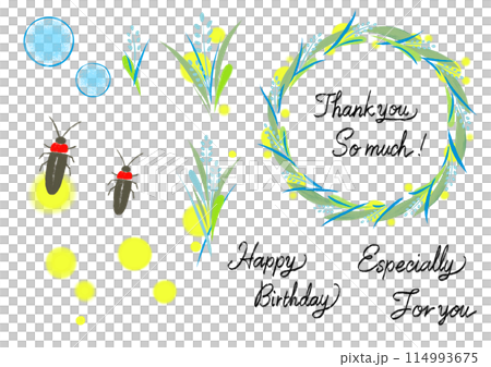 Illustration material of refreshing summer flowers and fireflies (with text) 114993675