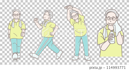 Illustration (set) of a senior man exercising for health 114993771